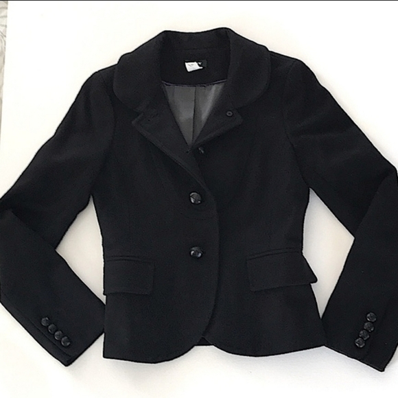 J.Crew VINTAGE Black Bella Herringbone Fiona 100% Wool Blazer Jacket Coat | sz 4 - Picture 4 of 16